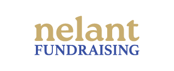 Nelant FUNDRAISING logo with nelant in tan and FUNDRAISING in blue on a black background.