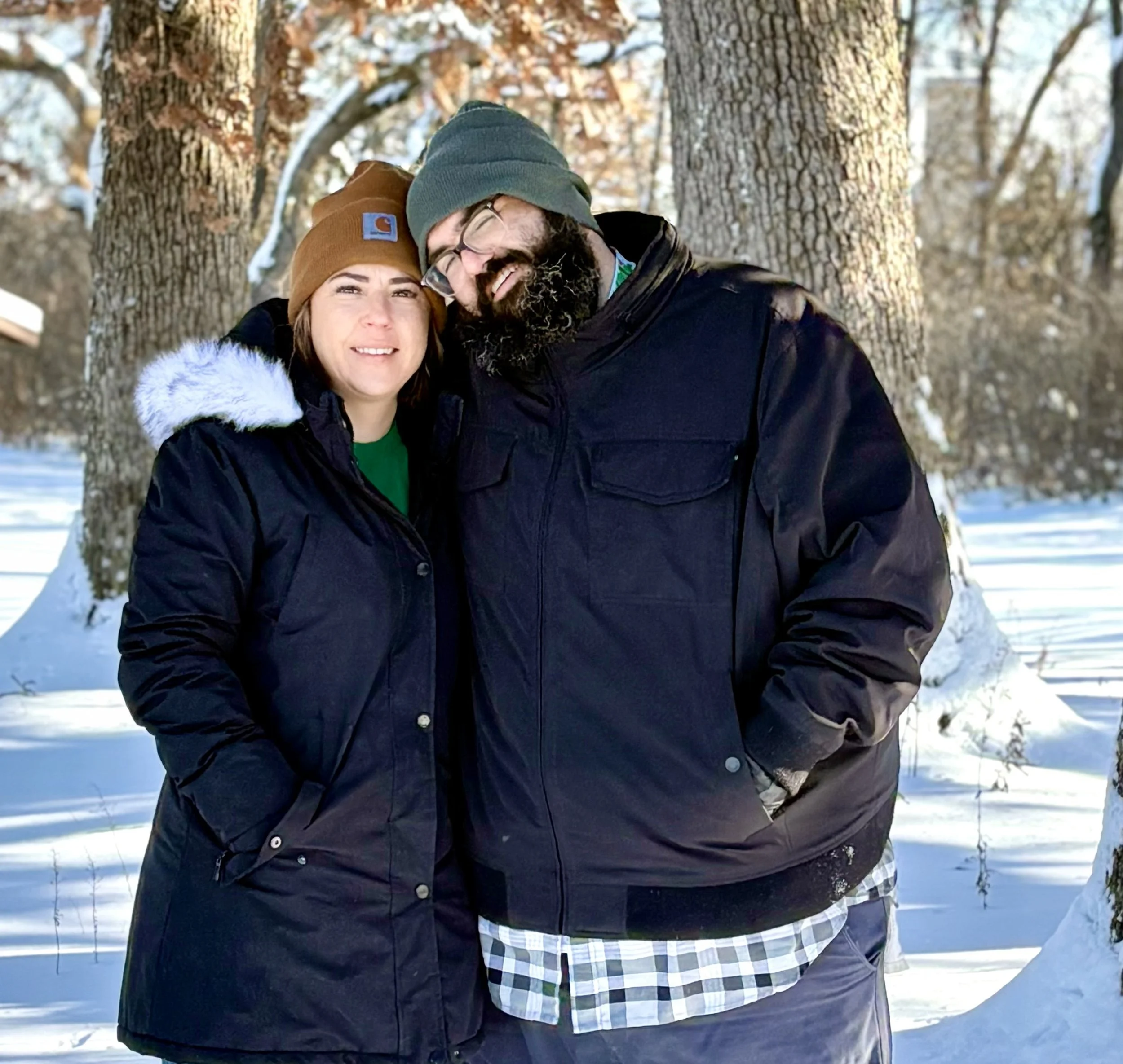 Johnny and Elle posing at Emrickson park in Woodstock, IL