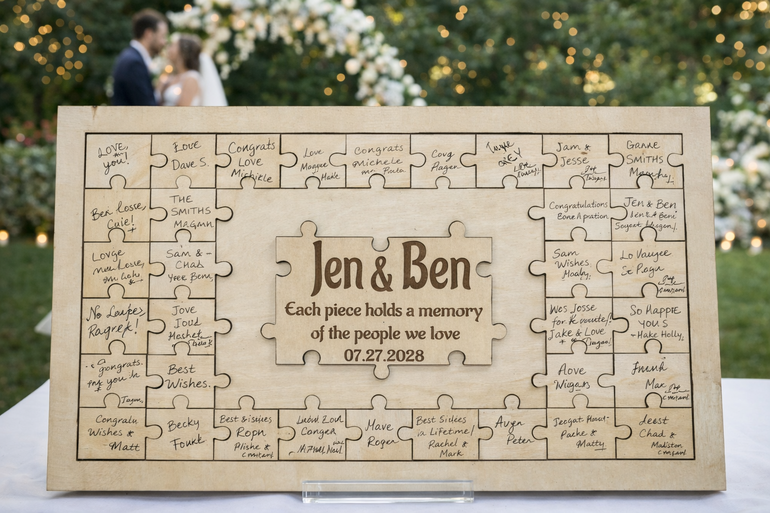 Personalized Wooden Puzzle Guest Book | Wedding Keepsake Box