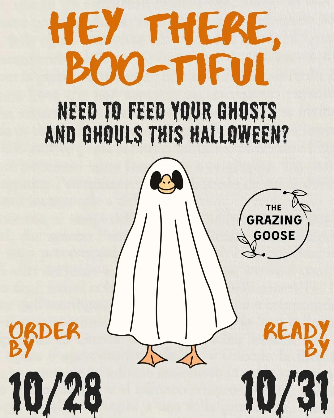 Your Halloween party might be spooky, but it doesn’t need to be stressful. Boo yourself a favor, and order your favorite tricks and treats from us here at The Grazing Goose! 🎃👻 #halloween #halloweenparty #catering