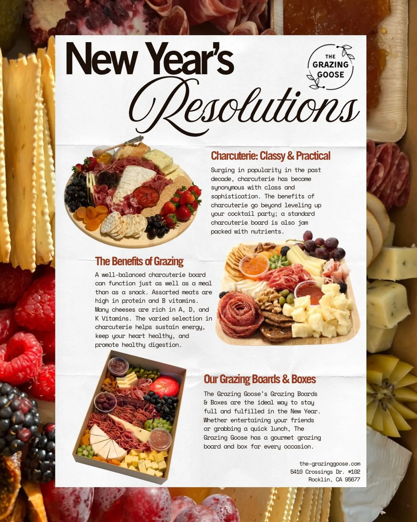 Who says New Year&rsquo;s Resolutions can&rsquo;t be fun? Charcuterie is more than just class and elegance; it&rsquo;s also a practical way to fuel your body and mind. Assorted meats, cheeses, nuts, fruits, veggies, and grains all come packed with nu