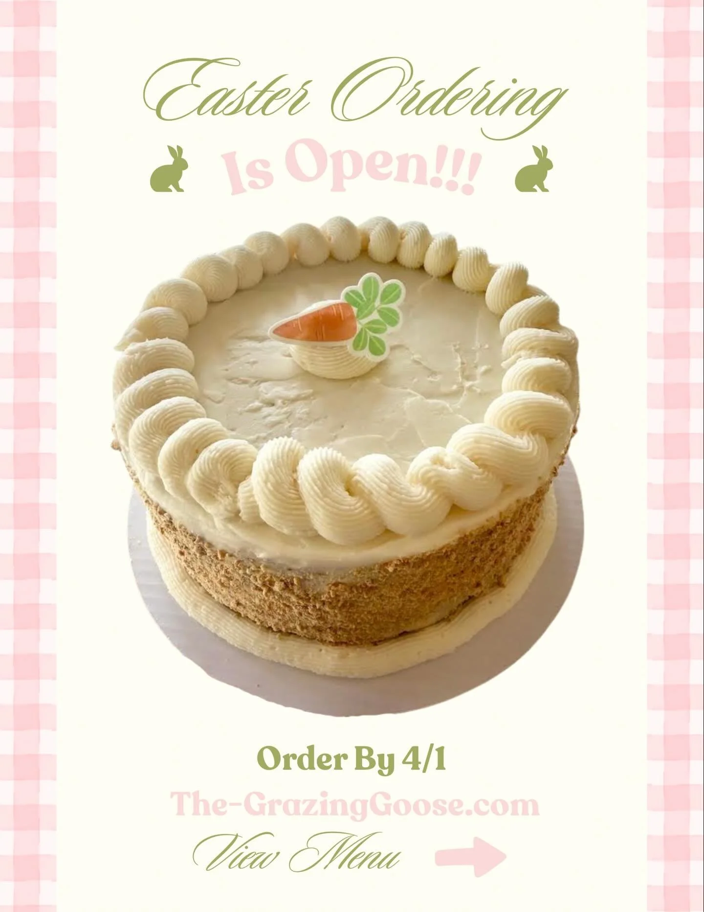 Easter ordering is officially open at The Grazing Goose 🐣🌸

From carrot cake and quiche to full Easter brunch packages, we&rsquo;ve got everything you need for an easy (and delicious) Easter table.

✨ Order by April 1

Comment EASTER and we&rsquo;l