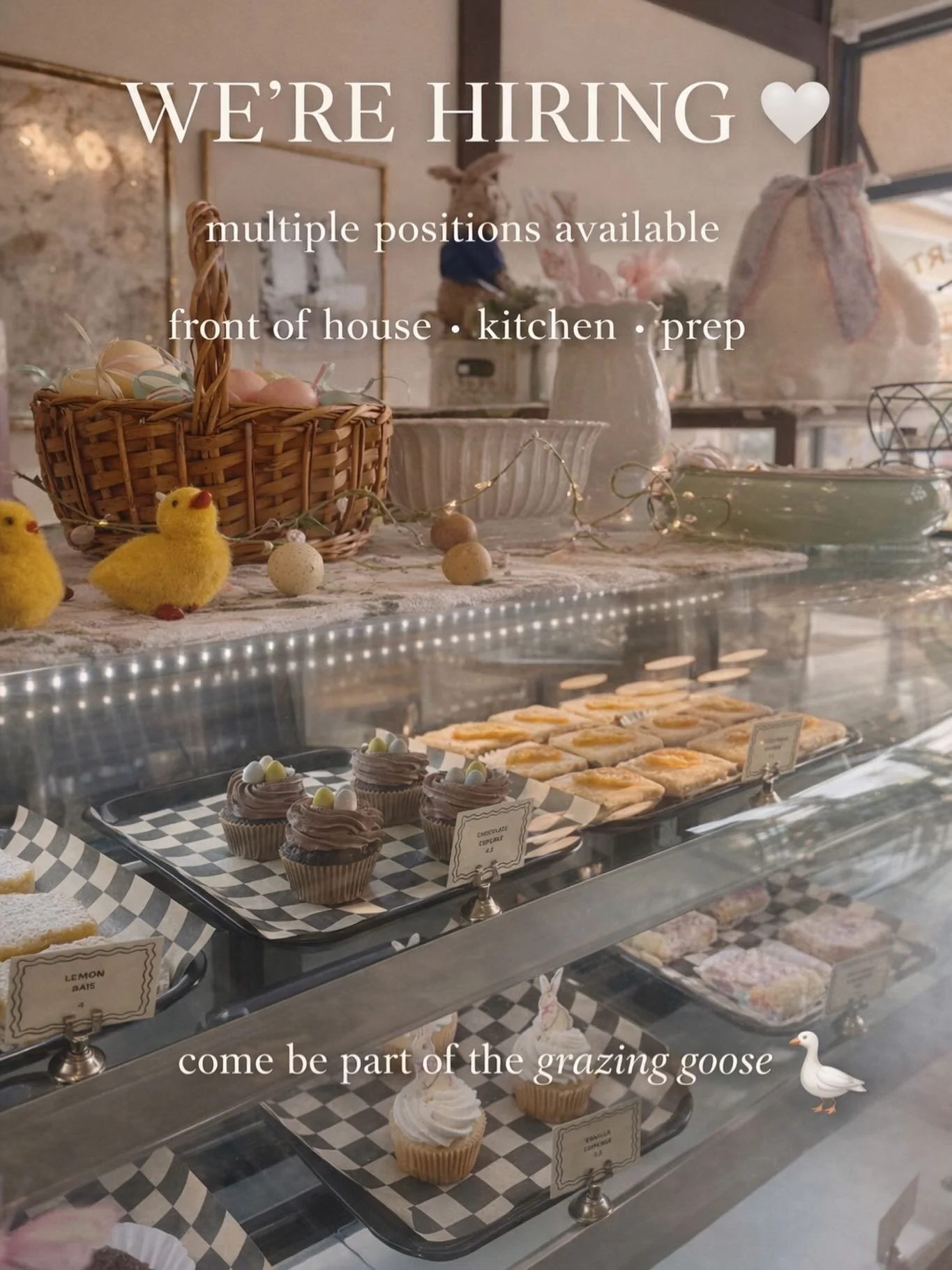 we&rsquo;re hiring multiple positions 🤍

front of house &bull; kitchen &bull; prep

part-time + flexible hours

apply by emailing
📩 ava@thegrazinggoosecatering.com
or stop by in person

tag someone who should apply 👀