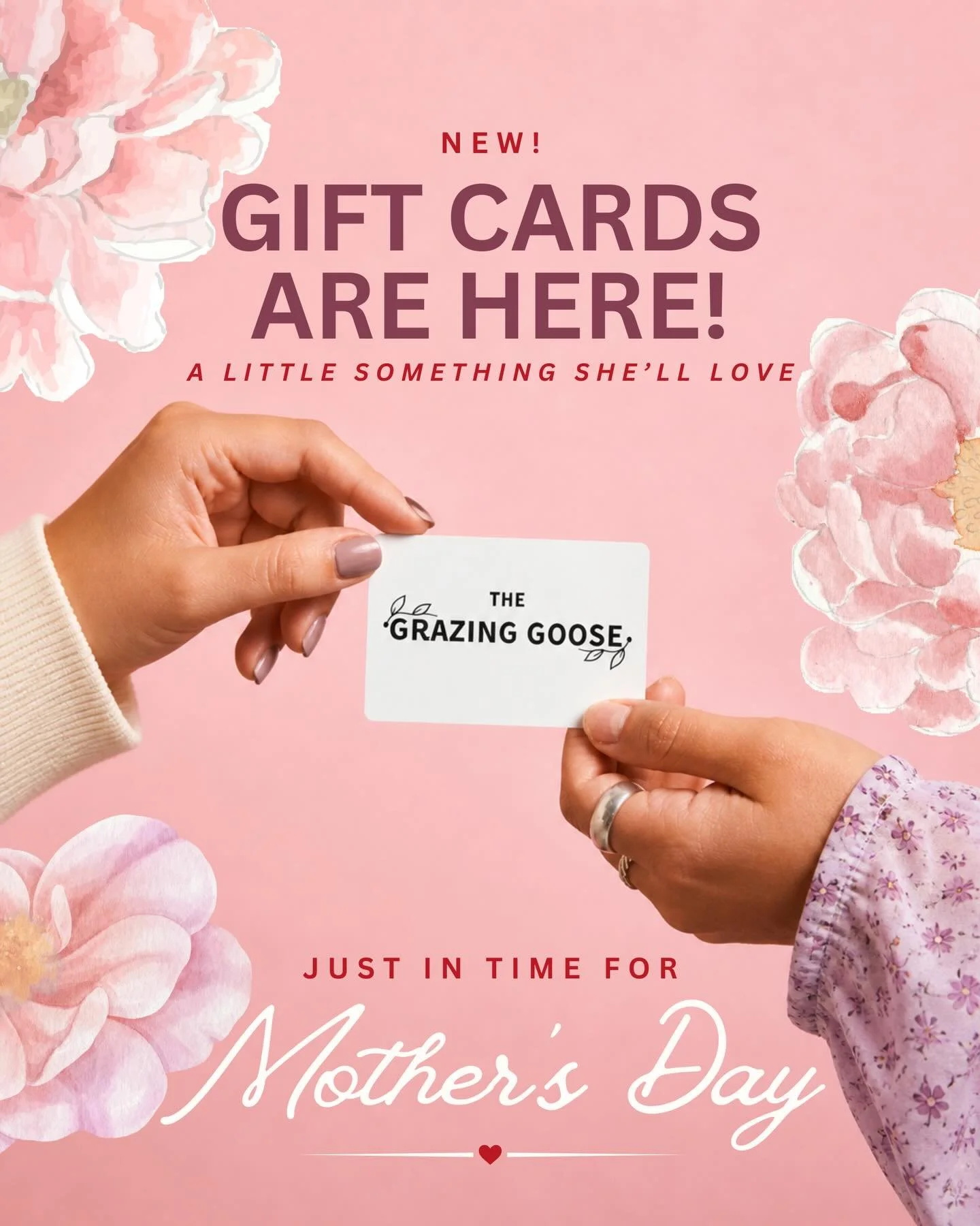 A little something she&rsquo;ll love 💕 
Gift cards are here at The Grazing Goose&mdash;just in time for Mother&rsquo;s Day.

#MothersDay #MothersDayGift #ShopSmall #SupportLocal