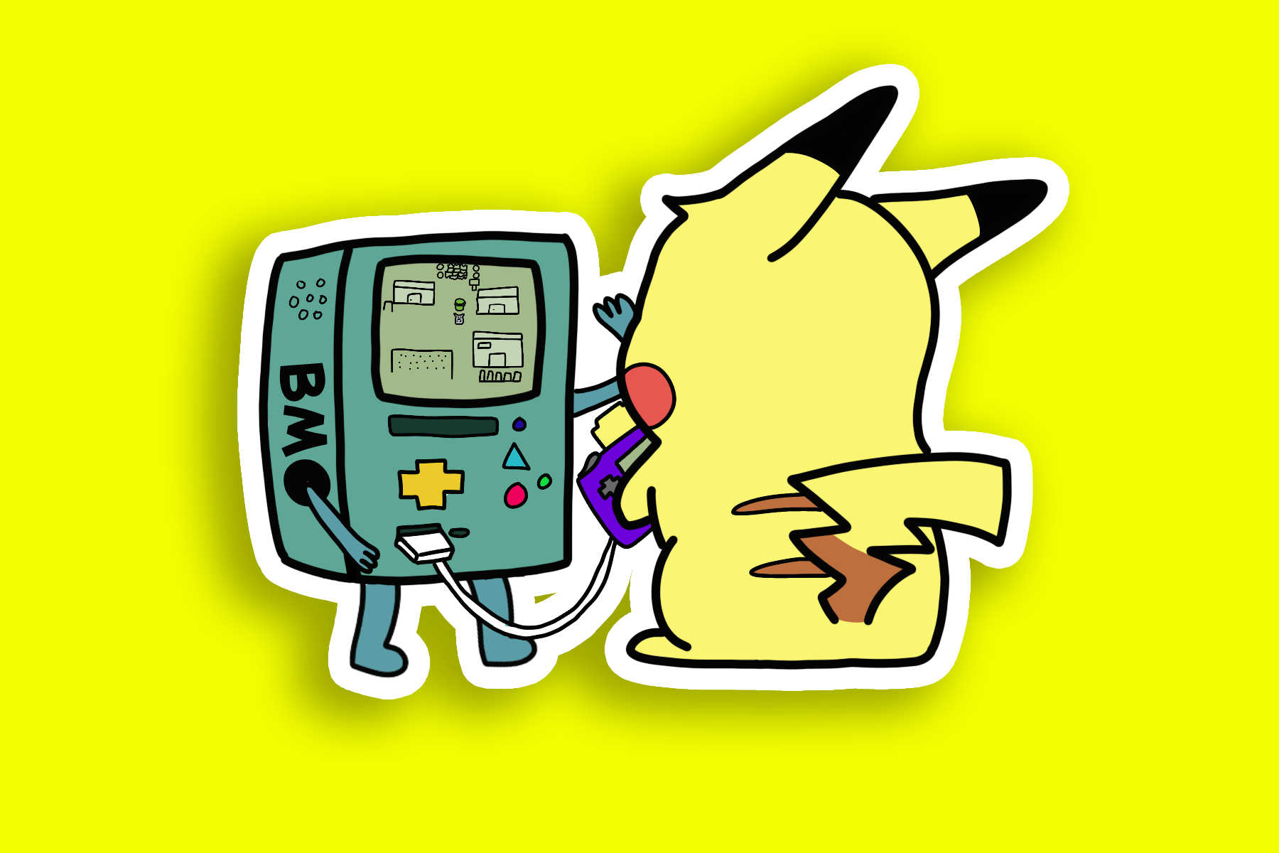 Pikachu Playing Gameboy on BMO - Custom Pokemon Sticker — Rainbow Wing ...