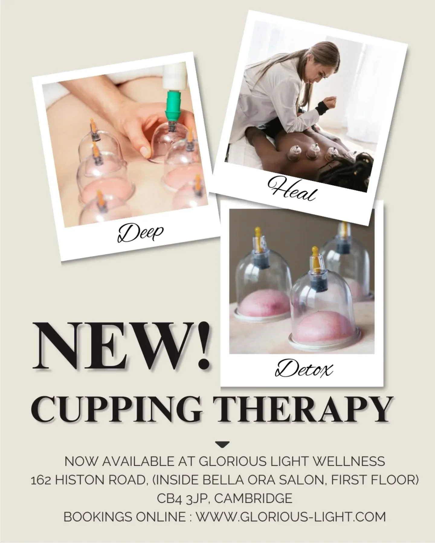 ✨ New at Glorious Light Wellness: Cupping Therapy ✨

I&rsquo;m so excited to introduce Cupping Therapy, a powerful, deeply effective treatment now available at GLW.

Cupping works by gently lifting and decompressing the tissues, helping to release st