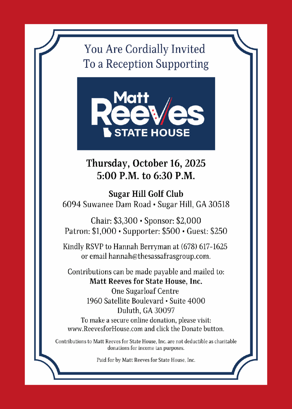 Reception Supporting Representative Matt Reeves