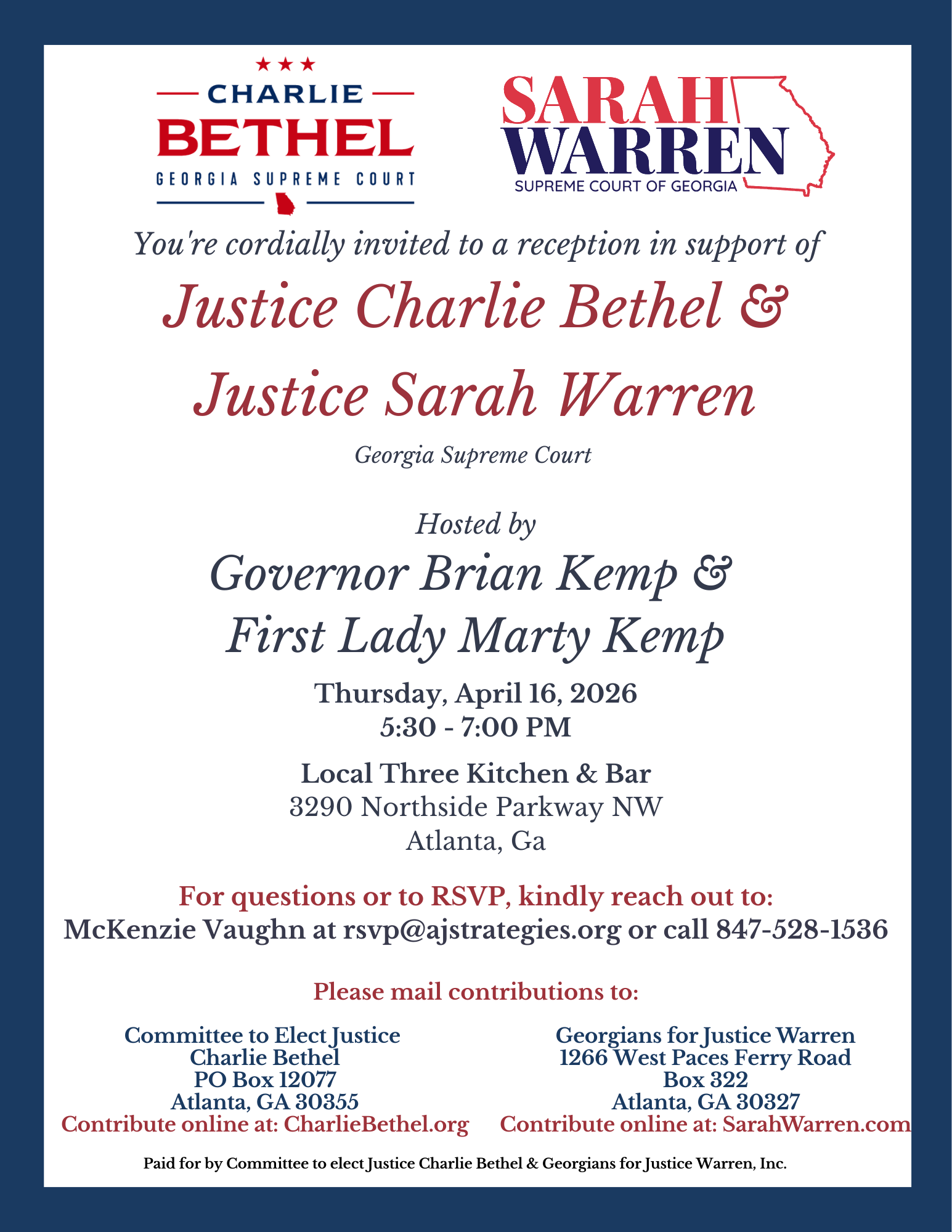 Reception in Support of Justice Charlie Bethel &amp; Justice Sarah Warren