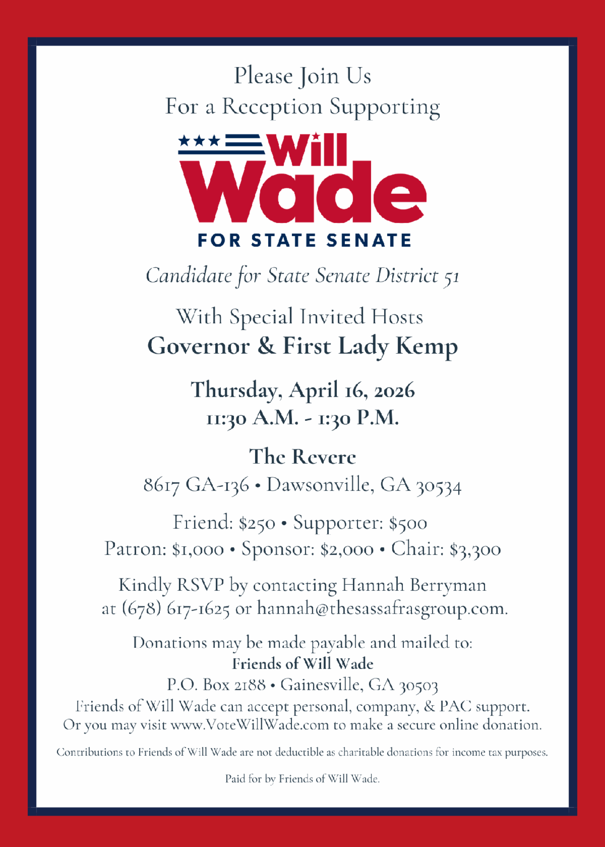 Reception in Support of Will Wade for State Senate