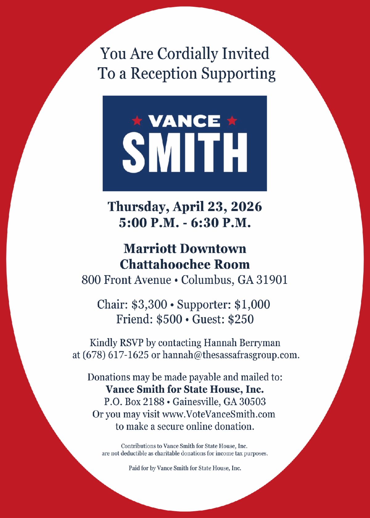 Reception Honoring Representative Vance Smith
