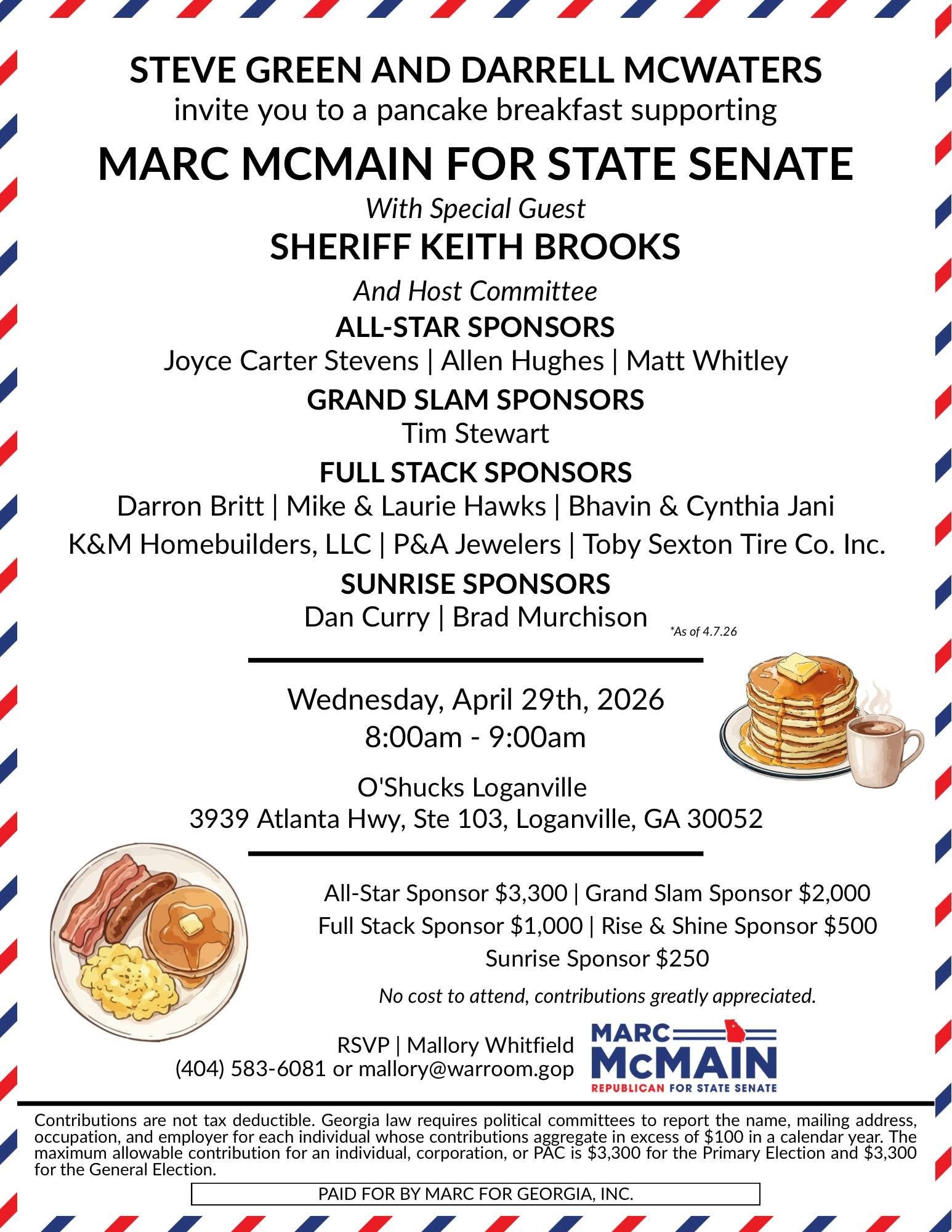Pancake Breakfast in Support of Marc McMain for State Senate