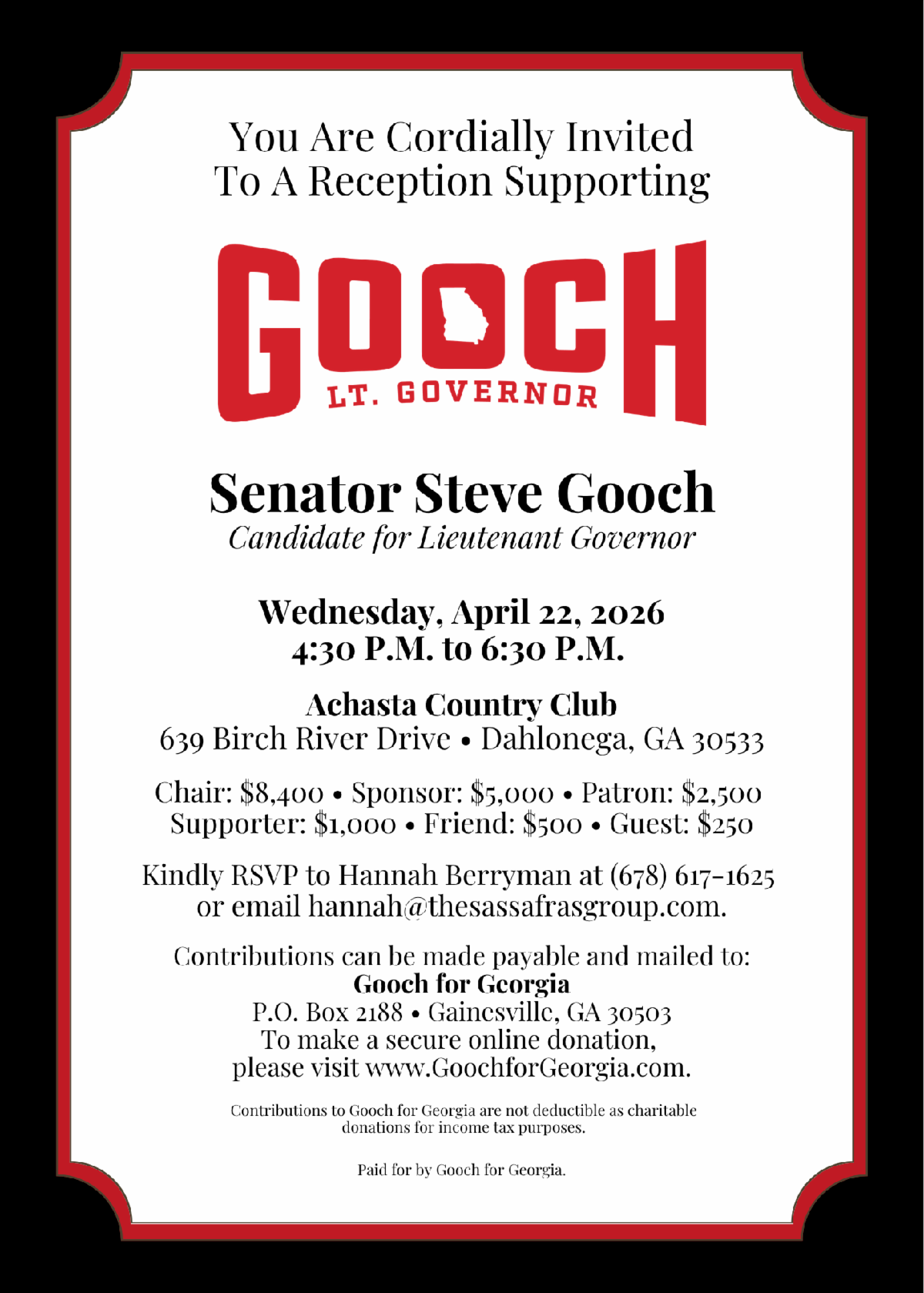 Reception in Support of Steve Gooch for Lt. Governor