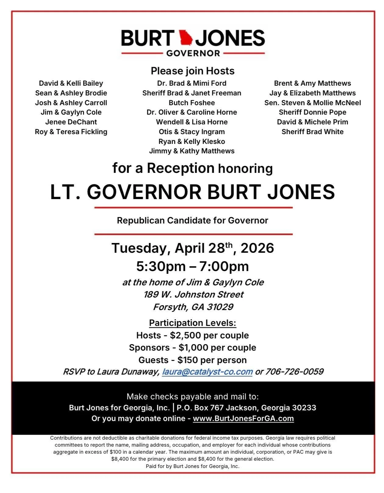 Reception in Support of Burt Jones for Governor 