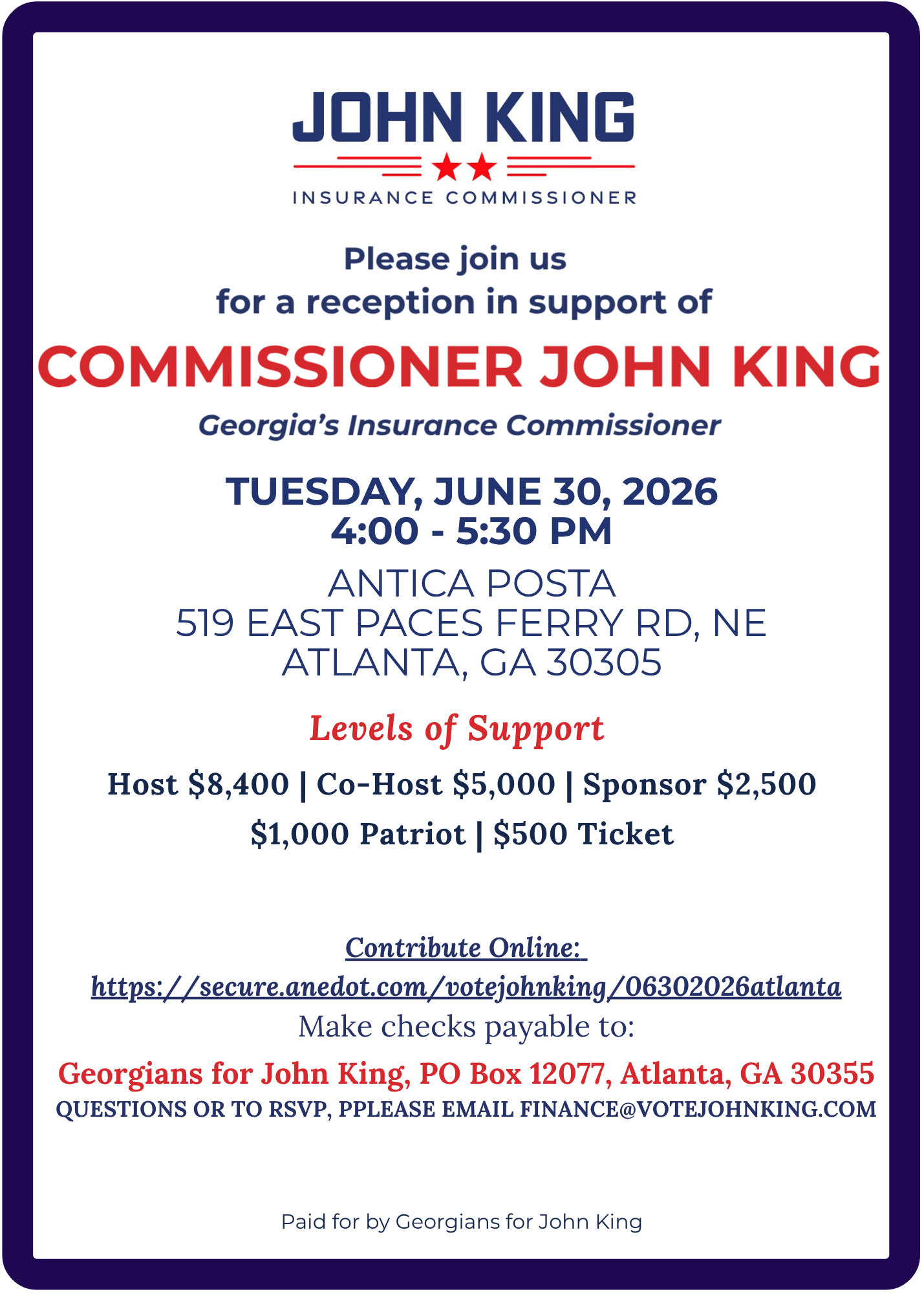 Reception in Support of Insurance Commissioner John King