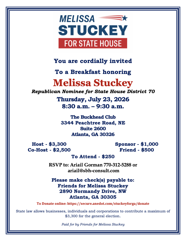 Breakfast in support of Melissa Stuckey, Republican Nominee for State House District 70