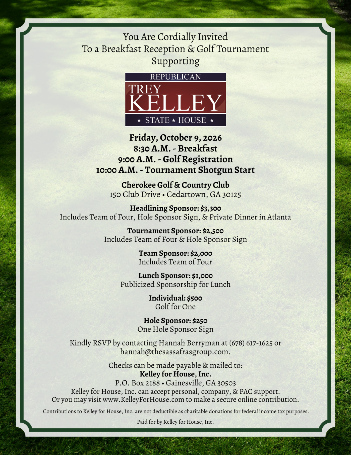 Breakfast &amp; Golf Tournament in support of Representative Trey Kelley