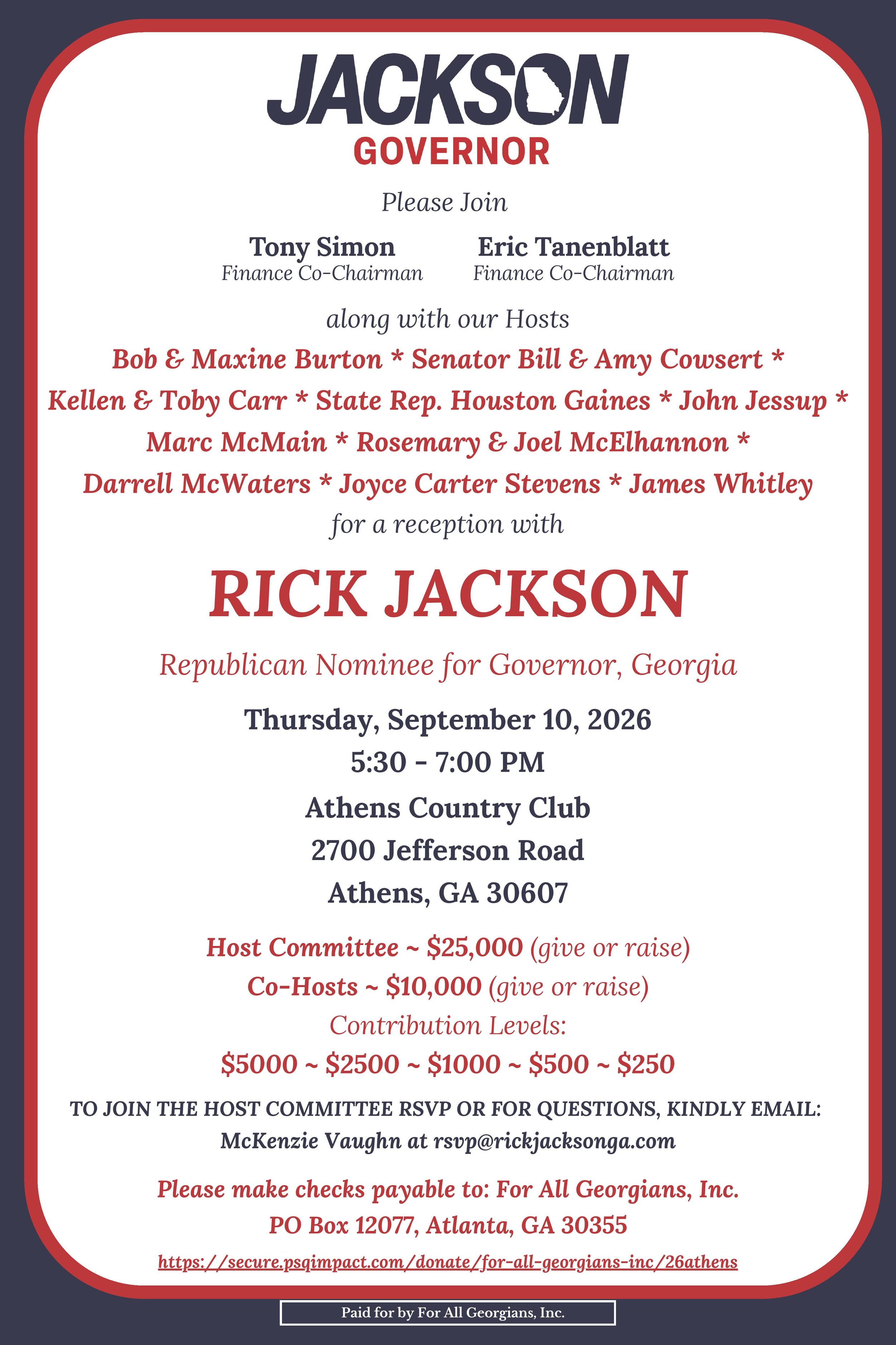 Reception in Support of Rick Jackson for Governor