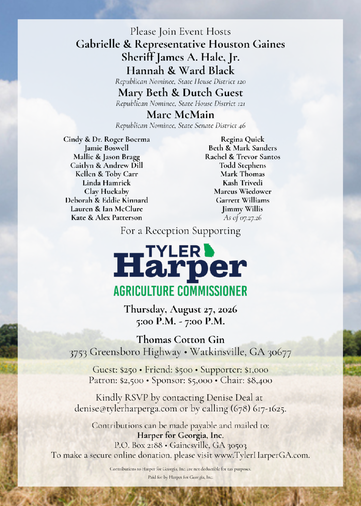Reception in Support of Agriculture Commissioner Tyler Harper