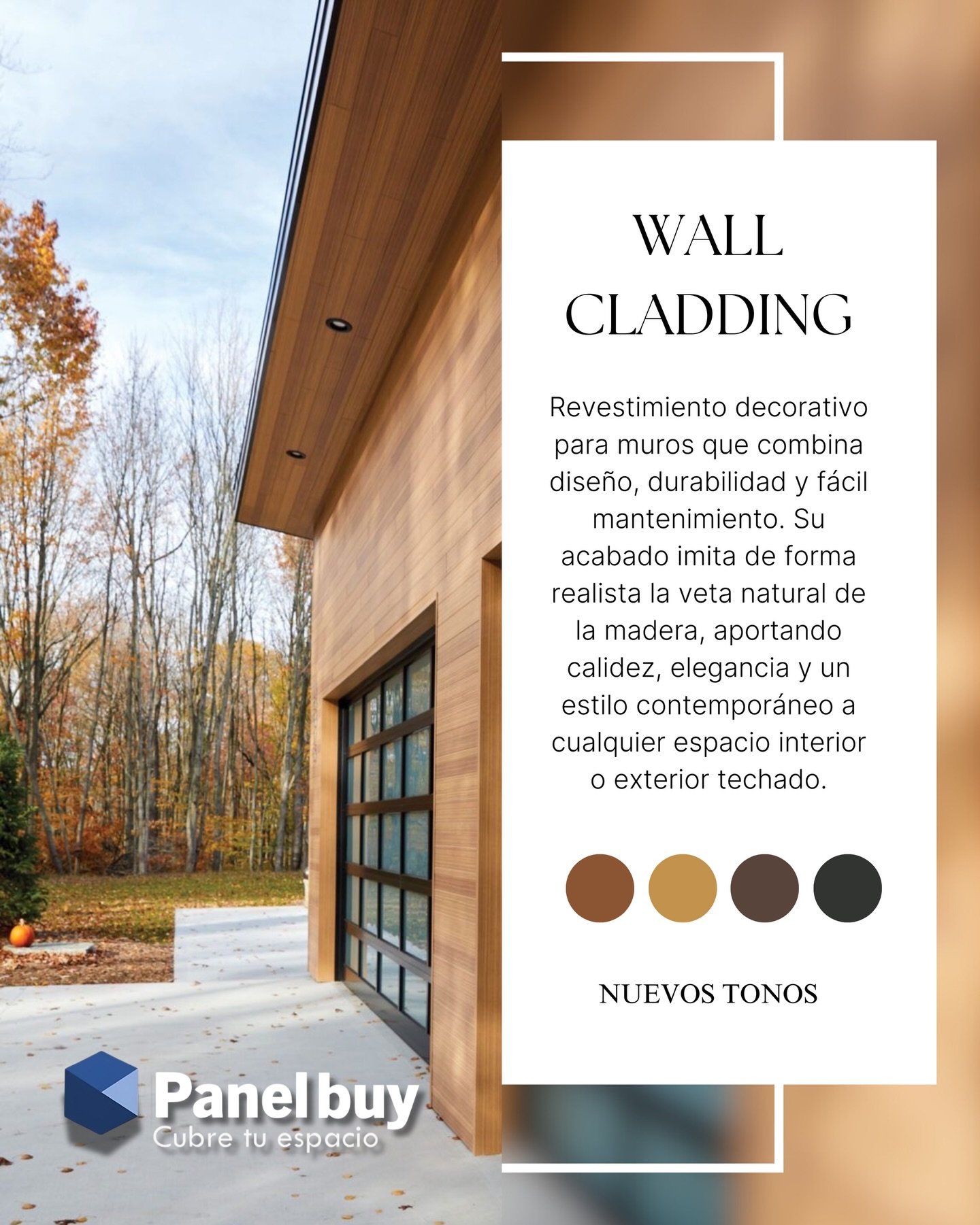 Transforma tus espacios con Wall Cladding, el revestimiento que combina dise&ntilde;o contempor&aacute;neo y la calidez de la madera.
Disponible en tonos teka, haya, nogal y negro, ideal para fachadas y muros interiores que buscan destacar con estilo