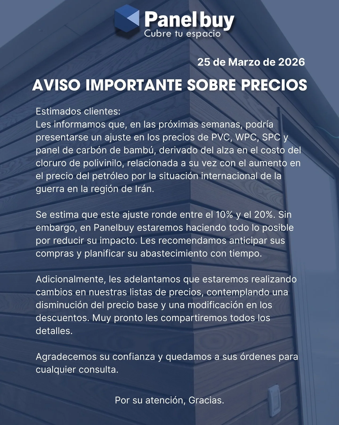 ‼️Aviso importante‼️
En las pr&oacute;ximas semanas podr&iacute;an presentarse ajustes en nuestros precios. Recomendamos anticipar sus compras y mantenerse atentos a nuestras actualizaciones.

#aviso #clientes #parati