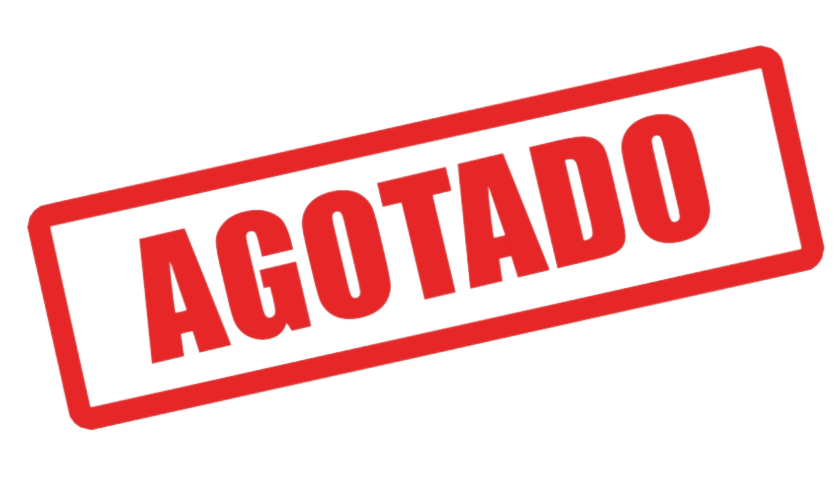 Lona con sello rojo que dice 'AGOTADO'.