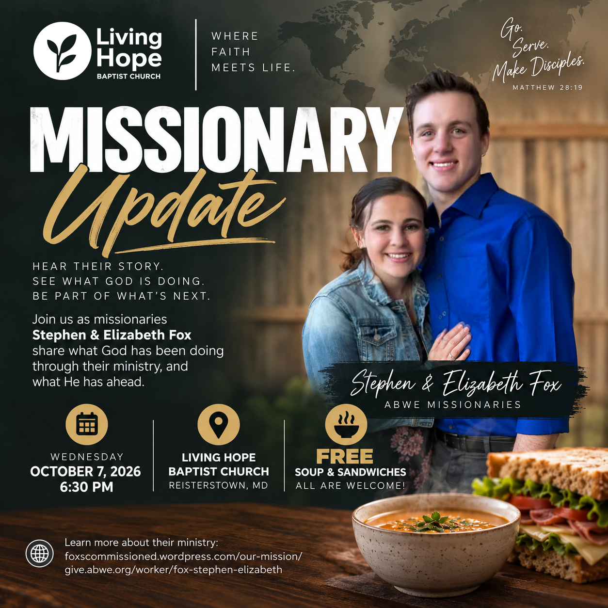 An Evening with Missionaries Stephen & Elizabeth Fox.