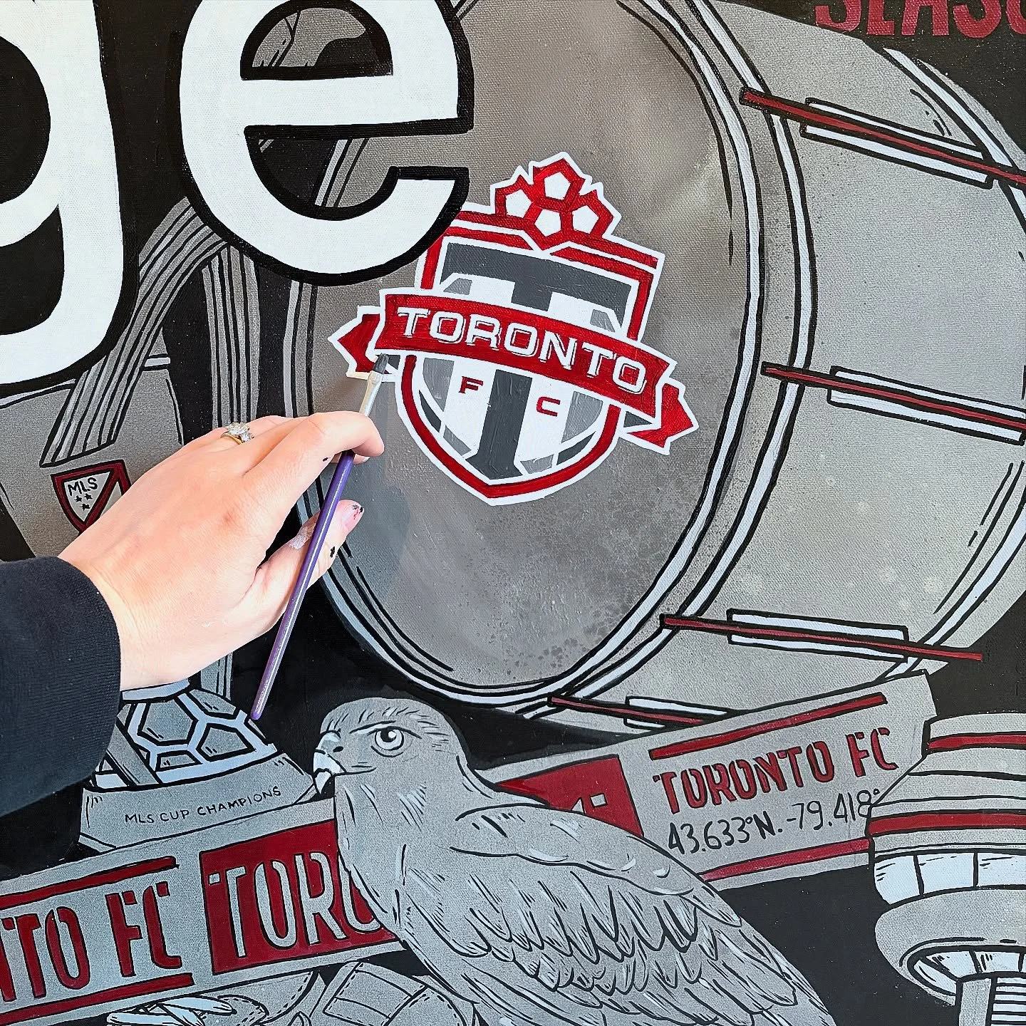 @torontofc x @coinbase 

Proud to share this 54&rdquo;x60&rdquo; painting &mdash; a collage of TFC icons brought together through a collaboration with Coinbase

Now installed in the Coinbase Lounge at BMO Field