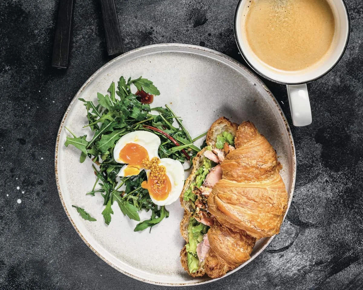 Croissant sandwiches with roast pork filling