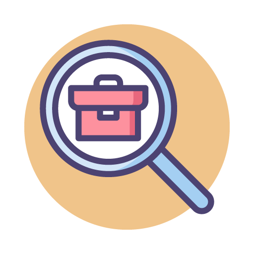 A magnifying glass focusing on a briefcase, indicating search or investigation related to work or business.