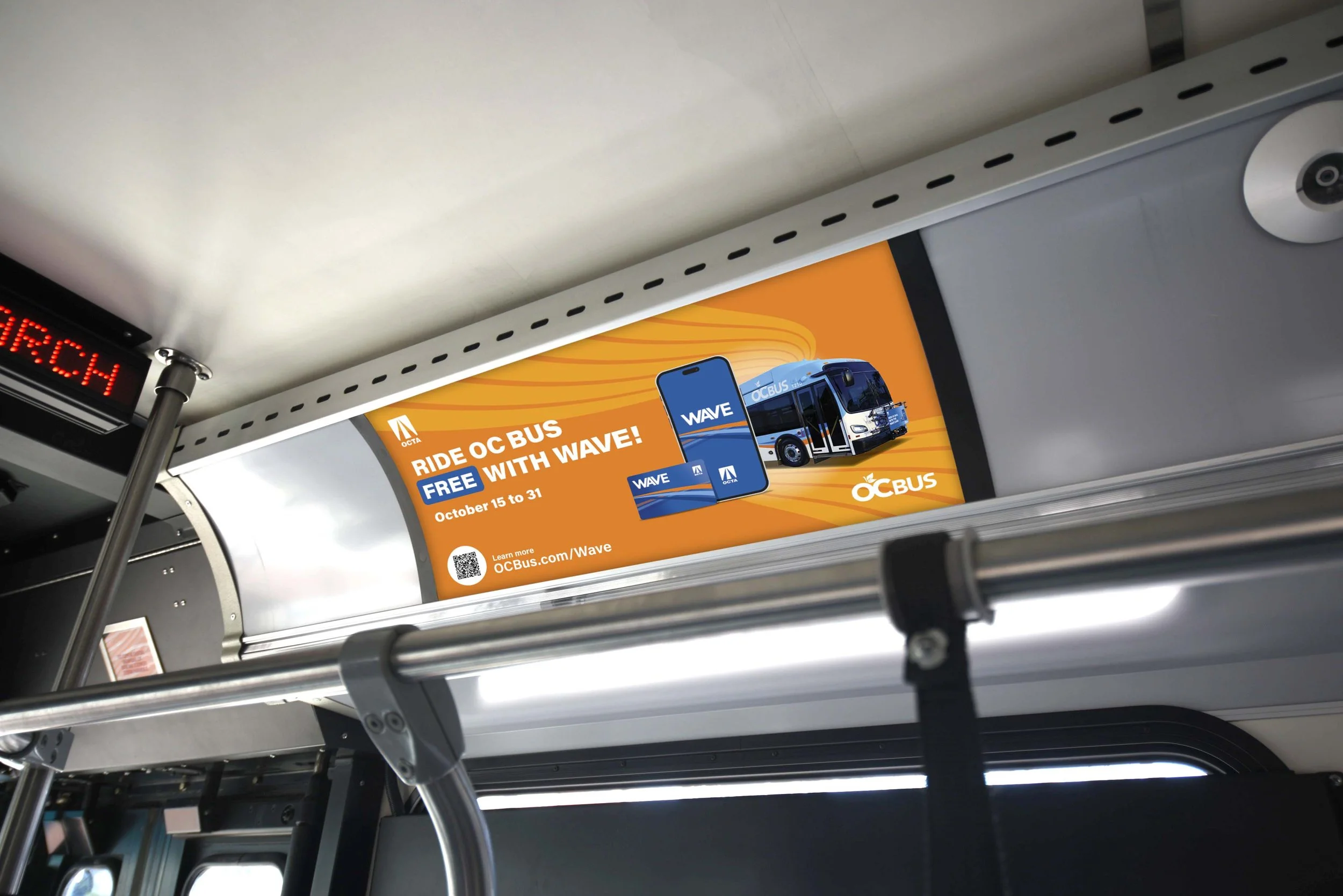 Interior advertising in 5 languages was developed to introduce riders to Wave.