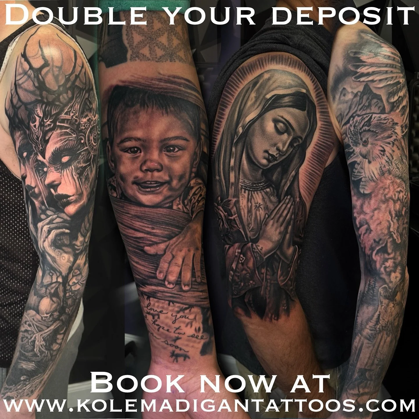 From now until September 1st, I will be doubling deposits for all who book! Send me a message if interested or book now @ www.kolemadigantattoos.com.
.
.
#blackandgreytattoos #tattooartist #eastcoasttattooers #nytattooartist #tattoosofinstagram #girl