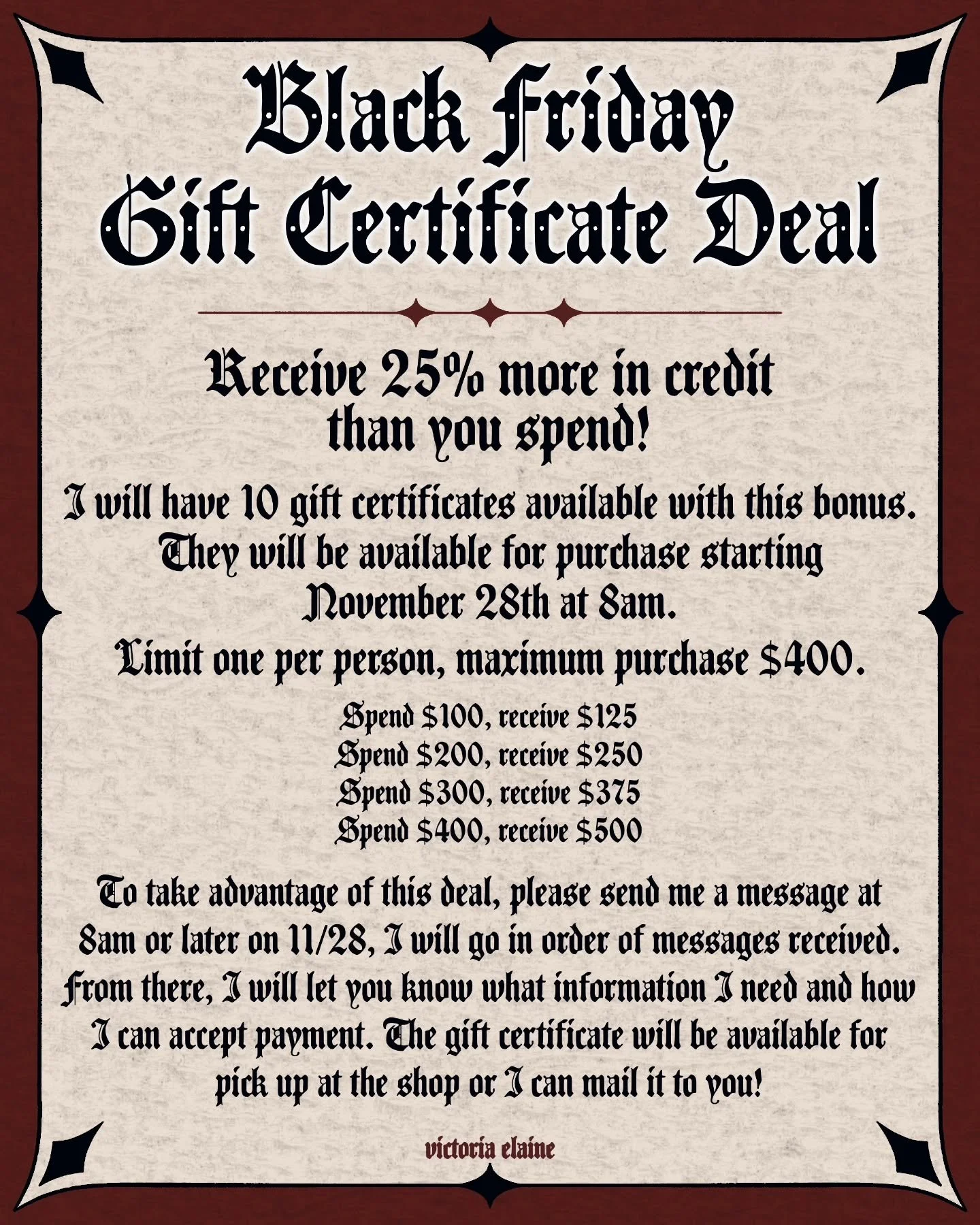 🖤 Annual Black Friday Gift Certificate Deal 🖤

#artistsoninstagram #art #tattoo #tattooartist #tattoooftheday #giftcertificate #blackfriday