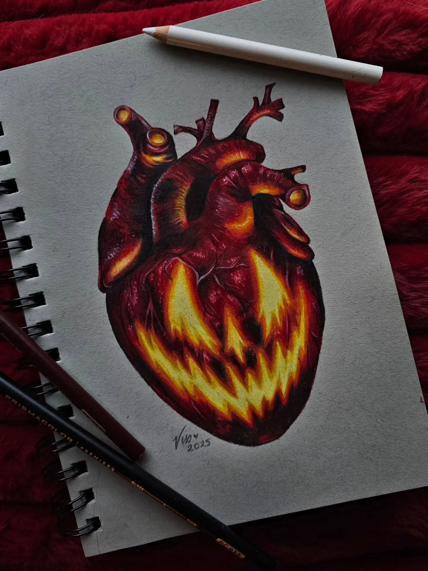 My submission for the @craftsmantattoo518 art exchange! So thrilled for me and the Grimlocke homies to have been invited to participate with so many talented artists. Can't wait to see everyone else's submissions this Saturday ❄️🖤

Prisma pencils on