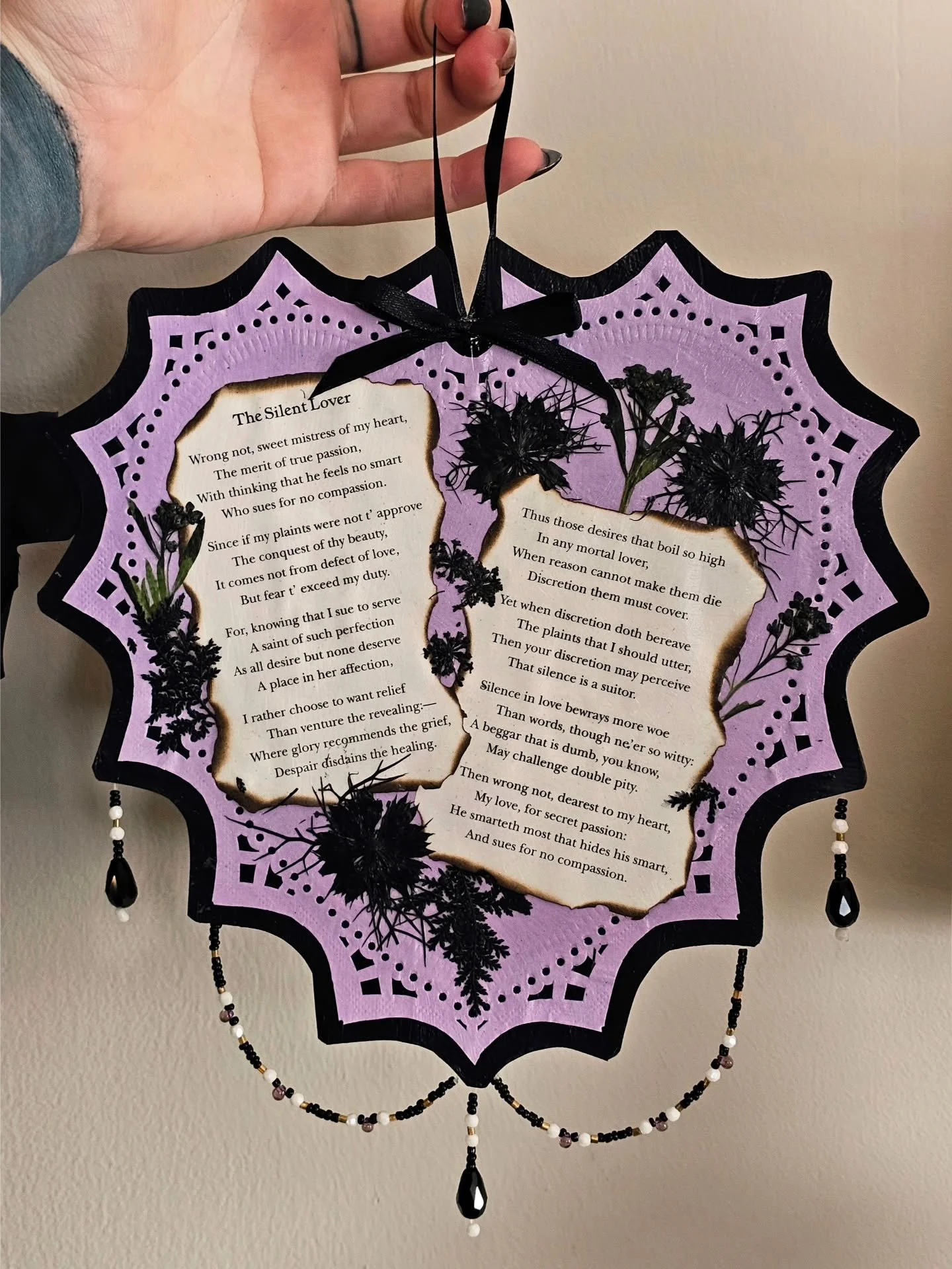 I crafted a couple hanging Valentines with love poems while stuck home this morning.
Pink was a trial run and has lots of bubbles in the modpodge, but I love how the lavender one came out. 
If anyone wants to snag these, they're available for pick up