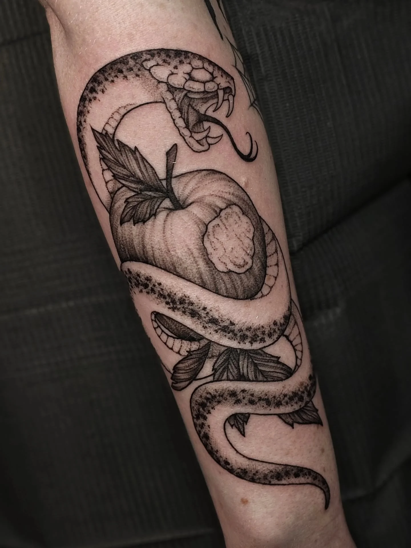 Lots of fun tattooing this one, inspired by the story of Lilith 🐍🍎

#tattoo #tattooartist #tattooart #blackandgreyattoo #lilith