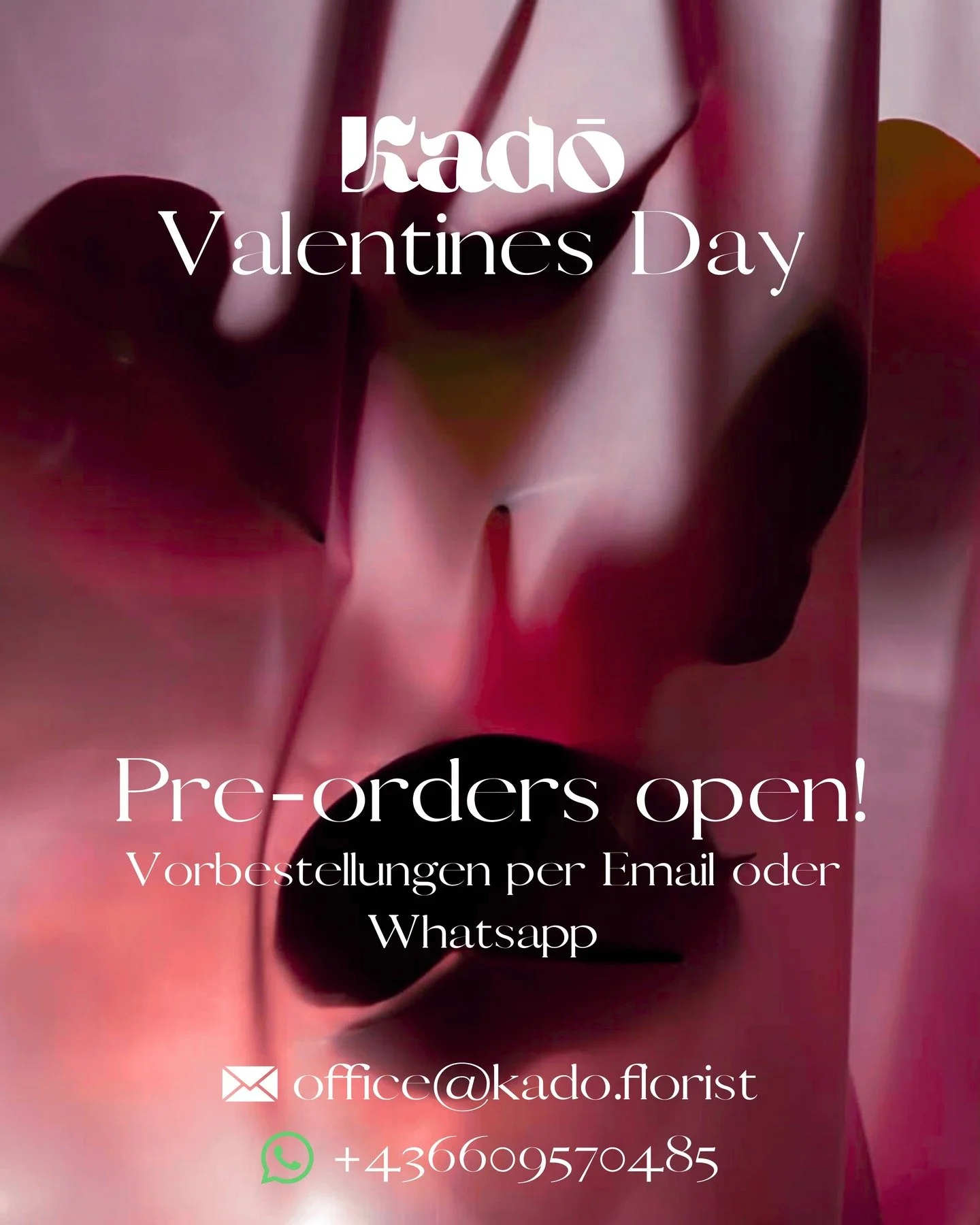 Der Valentinstag naht. ❤️

Ab sofort nehmen wir Valentinstag Pre-Orders an.
Sichere dir jetzt deinen Strau&szlig; und &uuml;berrasche deine Lieblingsperson rechtzeitig und ohne Stress.

👉 Jetzt vorbestellen &amp; entspannt den 14.02. genie&szlig;en.