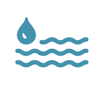 Symbol of water drop and wavy lines representing water.
