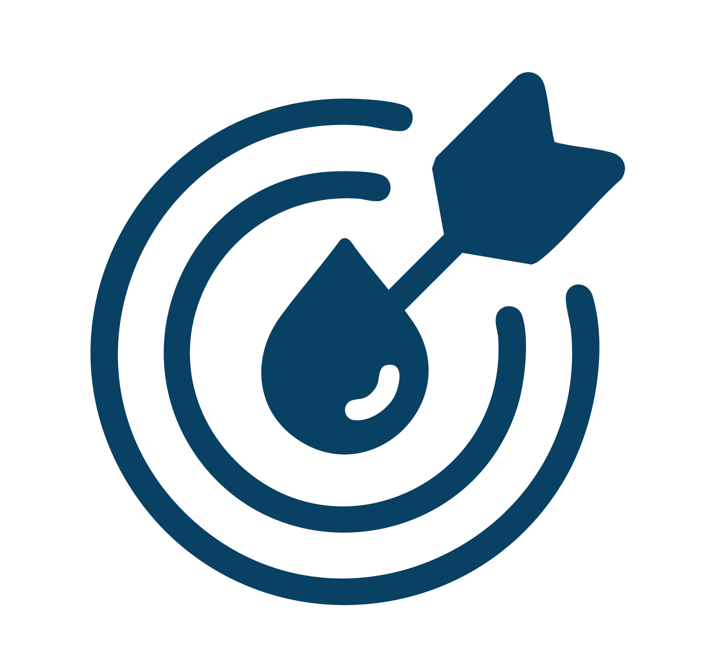 A dart hitting the bullseye in the center of a target.