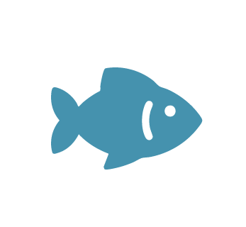 Simple blue fish icon on a white background.