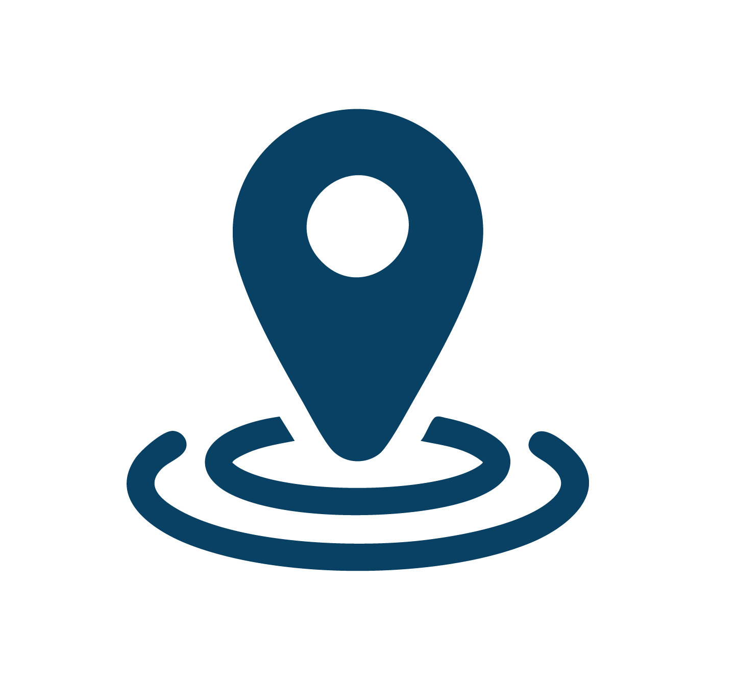 Blue location pin icon with concentric circles underneath, representing GPS or navigation.