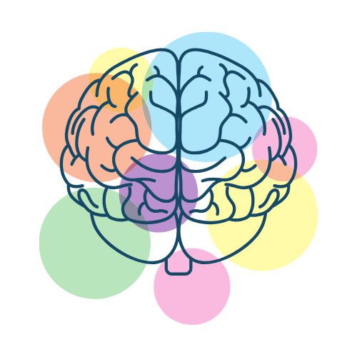 Illustrated brain surrounded by colorful overlapping circles representing the ADHD brain
