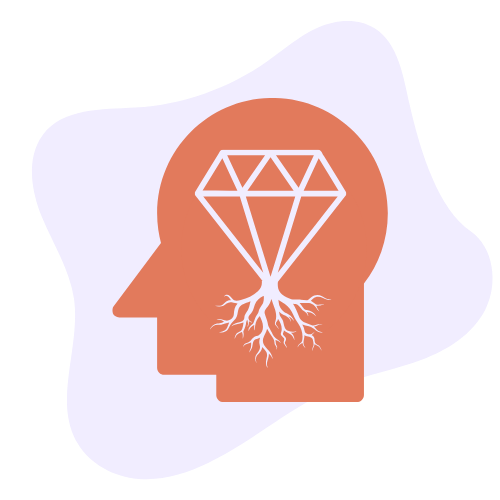 Illustration of a head with a diamond whose base turns into roots, representing deep‑rooted perfectionist standards.