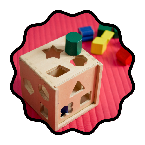 A wooden shape-sorter toy with colorful blocks, symbolizing the challenge of forcing the wrong fit with ADHD.