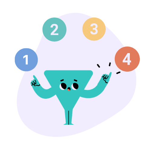 A teal funnel character juggling four numbered circles, representing counting as a method to pause and regulate emotions.