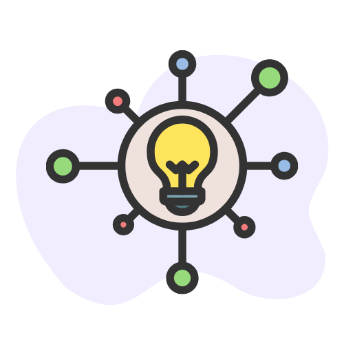 Illustration of a lightbulb at the center of a network of colorful nodes, symbolizing innovative problem-solving and interconnected ideas often associated with ADHD.