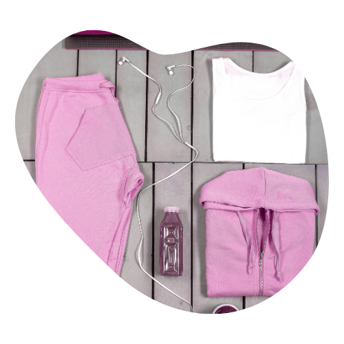 A set of purple workout clothes laid out.