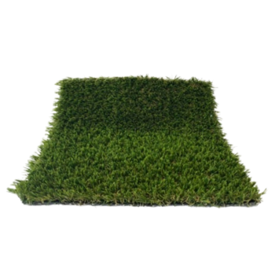 A square patch of artificial green grass with a slightly sloped shape.