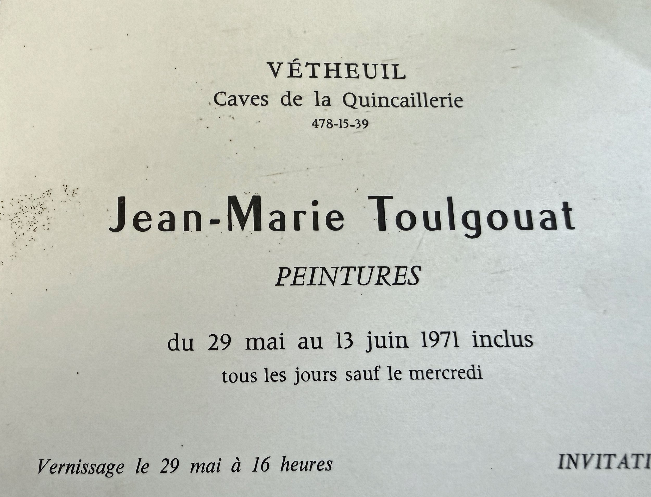 Invitation Card for one man show Jean-Marie- Toulgouat in Vetheuil, Normandie, France 1971