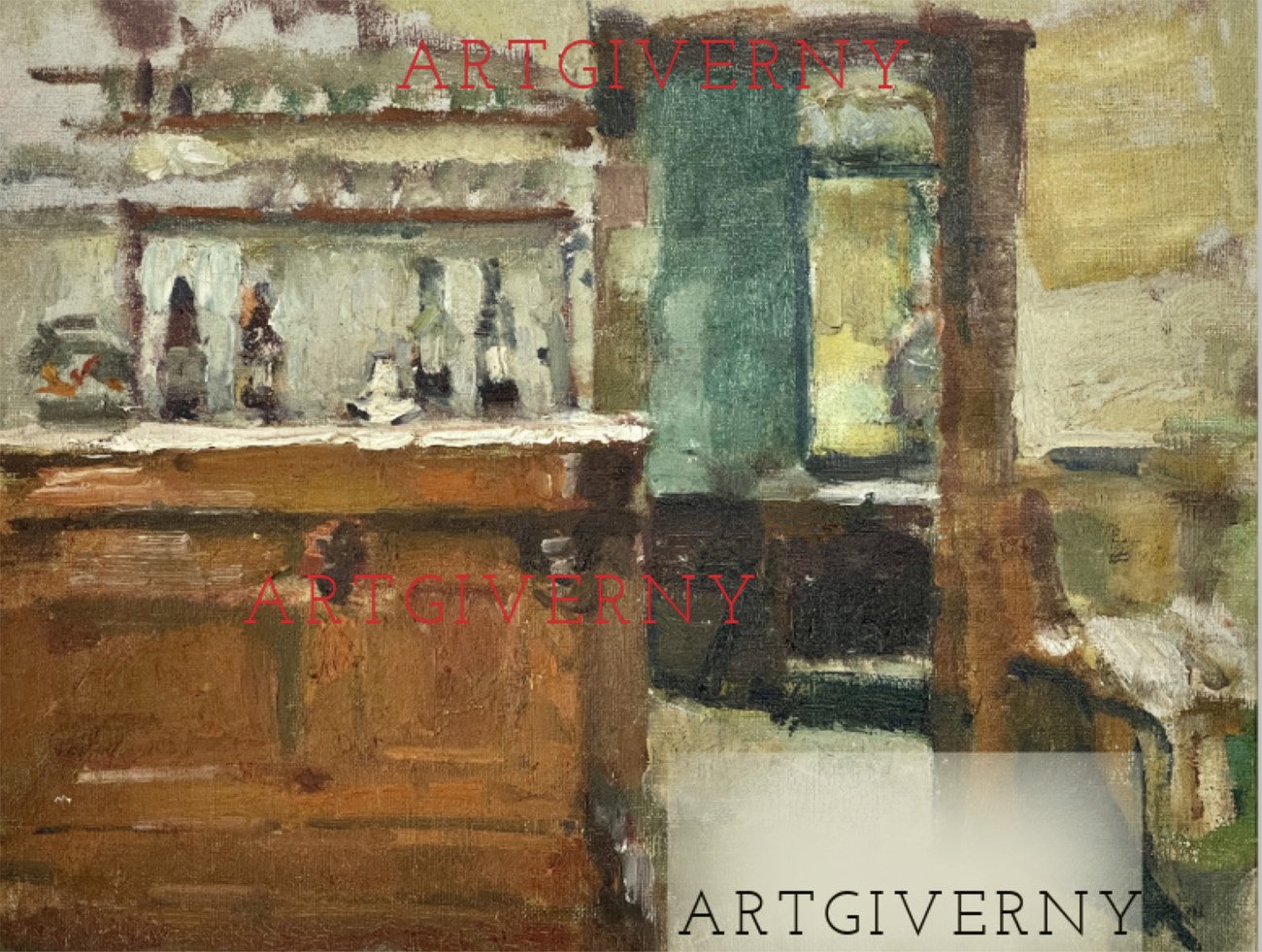 Theodore Robinson Hôtel Baudy interior, Giverny, 1887, oil on canvas, early American Impressionist period in France