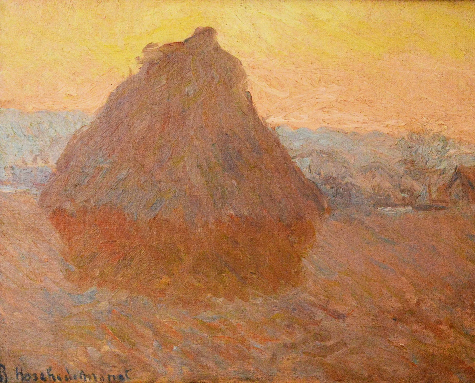 Blanche Hoschedé-Monet Grain Stack in Giverny, 1889, Impressionist oil painting